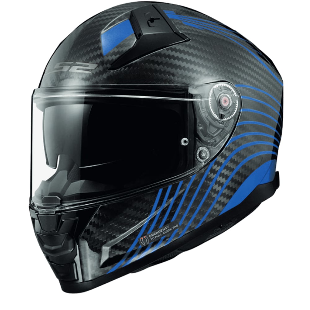 Image of LS2 FF811 Vector II Carbon Flux Glossy Blue Full Face Helmet Size 2XL ID 6923221128237