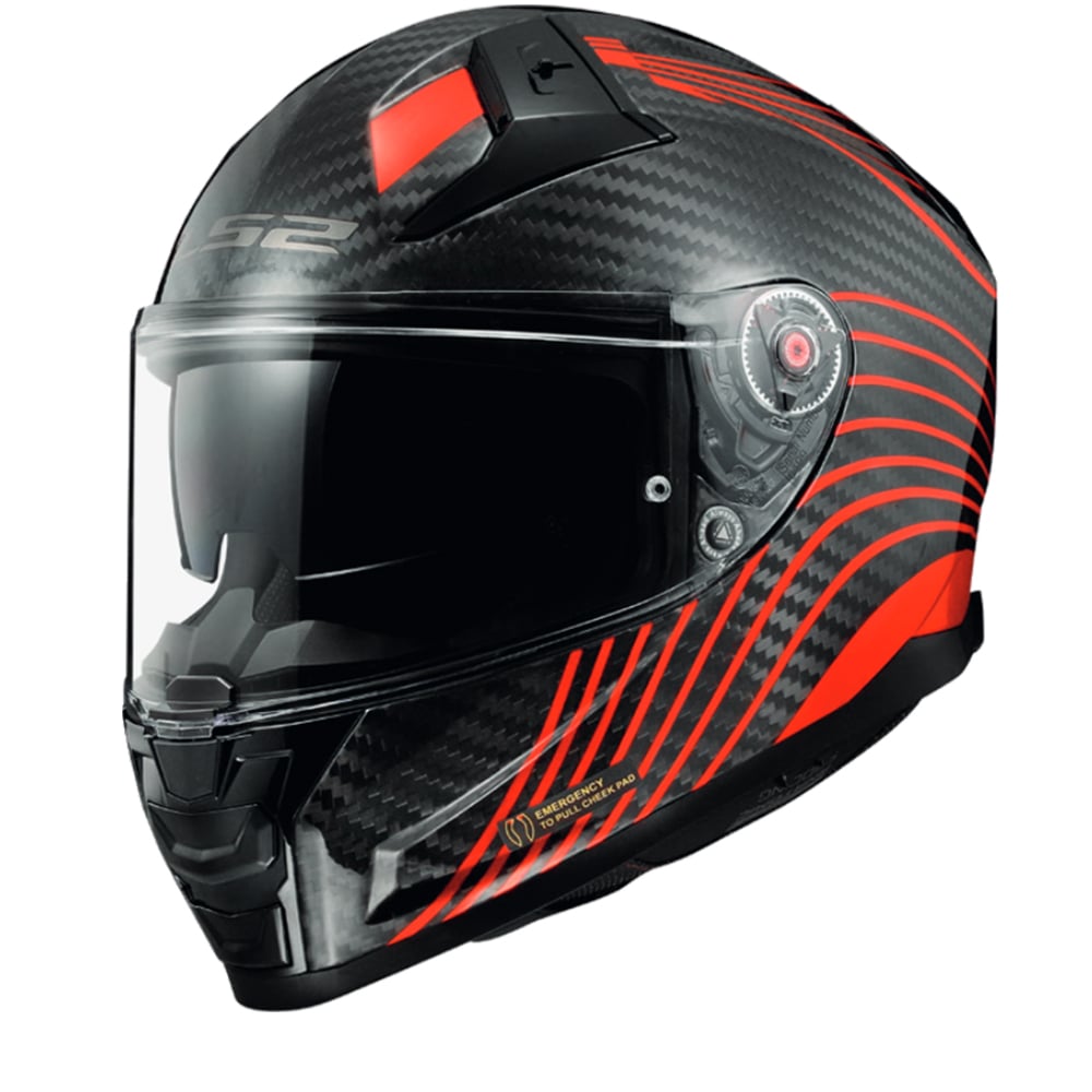 Image of LS2 FF811 Vector II Carbon Flux Glossy Red Full Face Helmet Size M EN