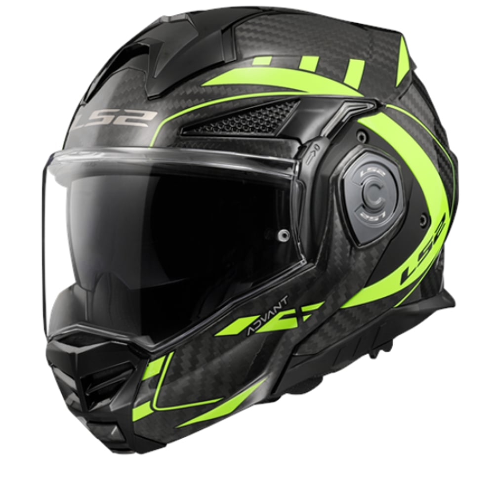 Image of LS2 FF901 Advant X Carbon Future H-V Yellow Modular Helmet Size XS ID 6923221129661