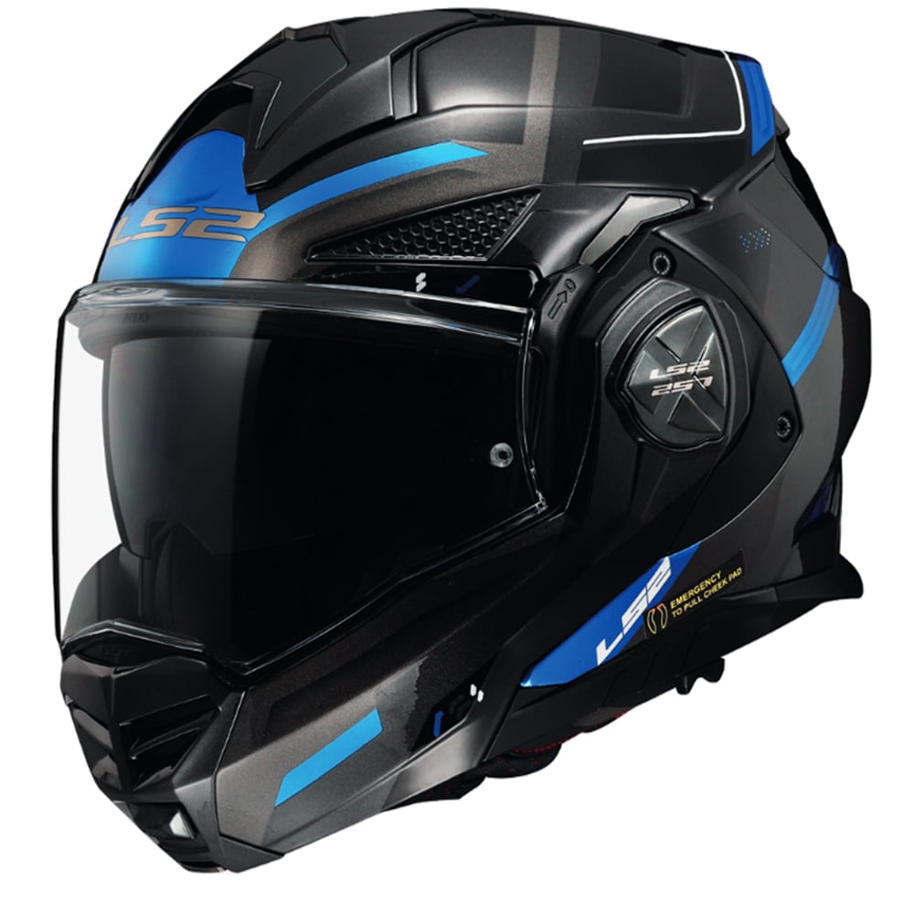 Image of LS2 FF901 Advant X Spectrum Black Titanium Blue Modular Helmet Size S ID 6923221121900
