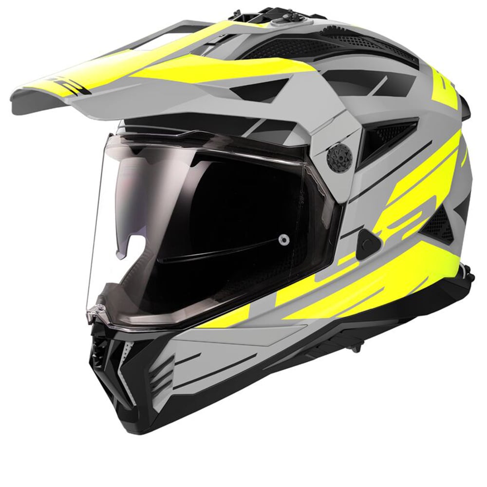 Image of LS2 MX702 Pioneer II Namib Matt Grey H-V Yellow Adventure Helmet Taille 2XL