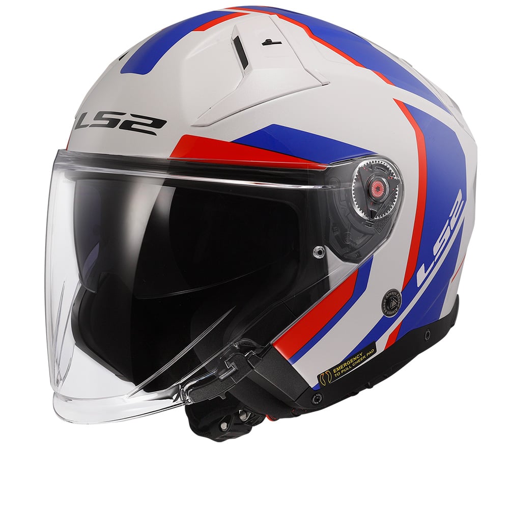 Image of LS2 OF603 Infinity II Focus White Blue Red 06 Jet Helmet Size M EN