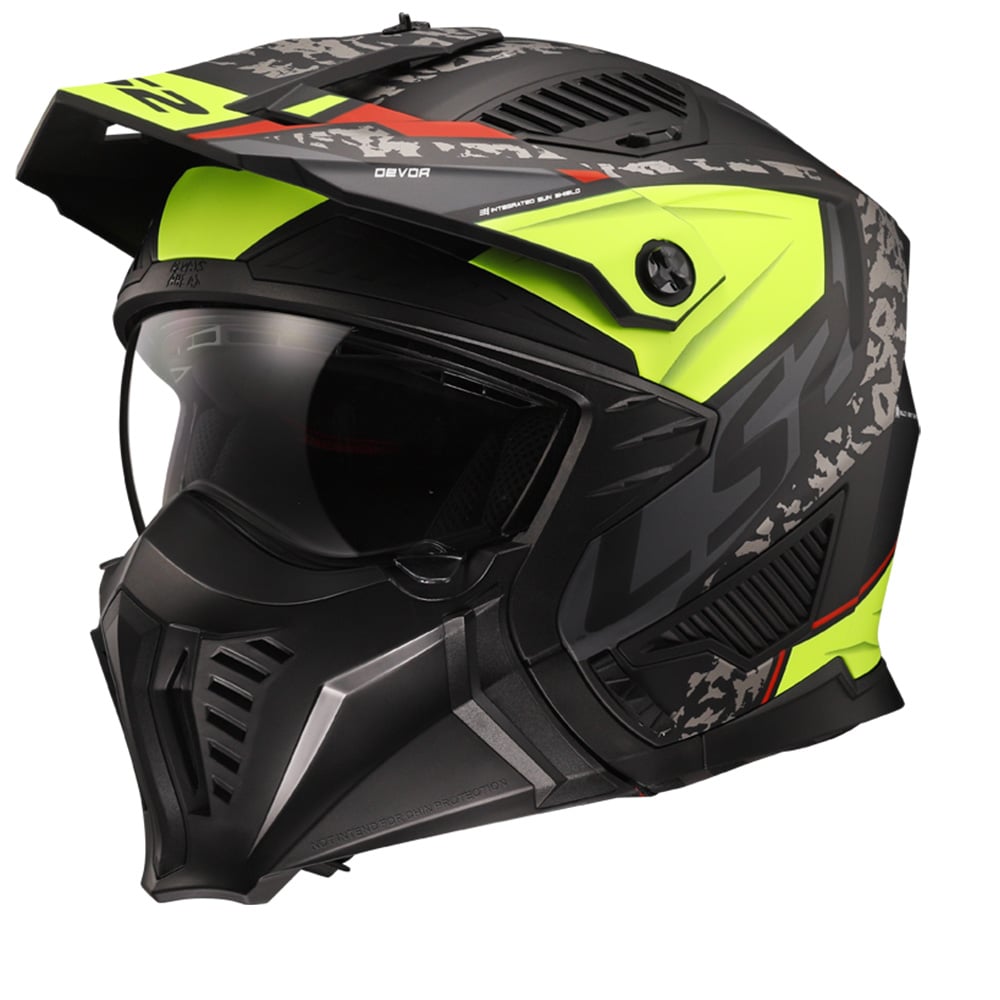 Image of LS2 OF606 Drifter Devor Matt Black H-V Yellow Multi Helmet Size S ID 6923221129210