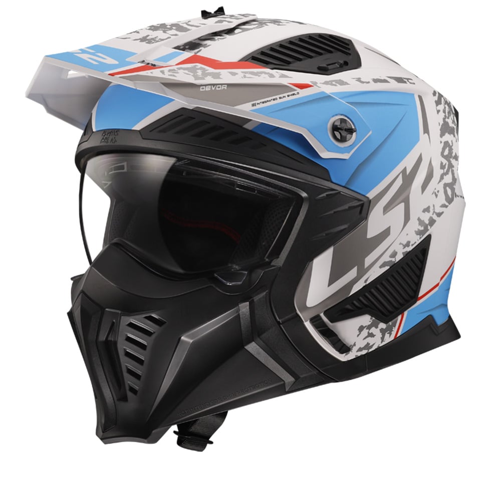 Image of LS2 OF606 Drifter Devor Matt White Blue 06 Multi Helmet Size 2XL ID 6923221129135