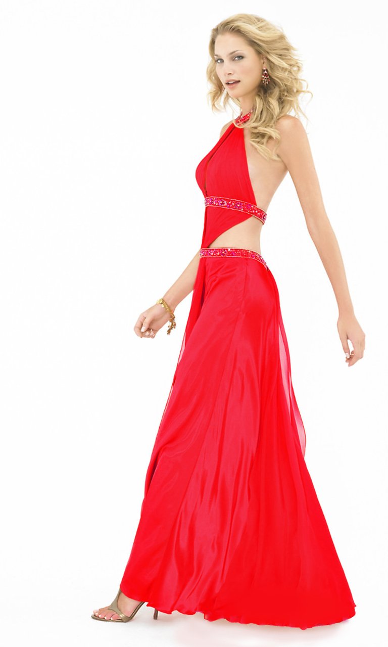 Image of La Femme - 12172 Jeweled Halter Multi-Cutout Evening Dress