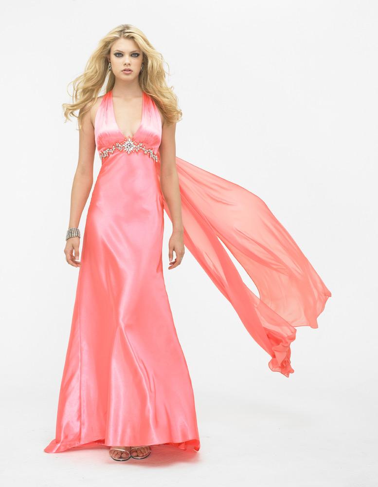 Image of La Femme - 12262 Halter Style Bead Embellished Empire Evening Gown