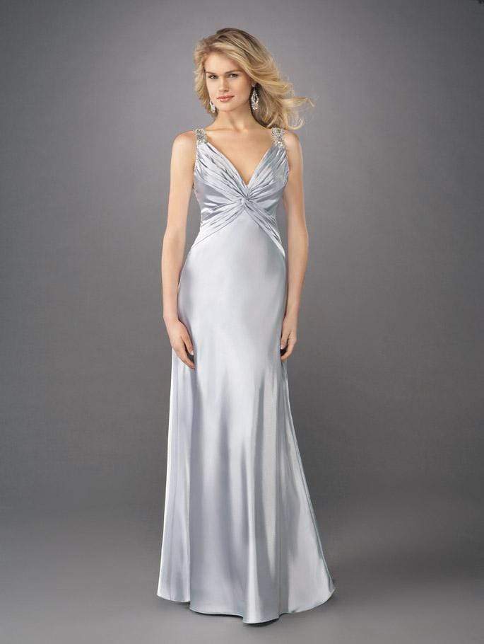 Image of La Femme - 12396 Ruched V-neck Long A-line Dress