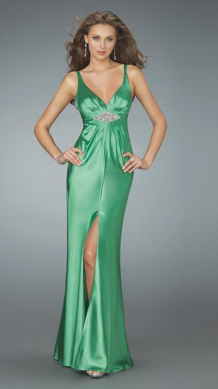 Image of La Femme - 14600 Resplendent Halter-Style Sheath Gown with Center Slit