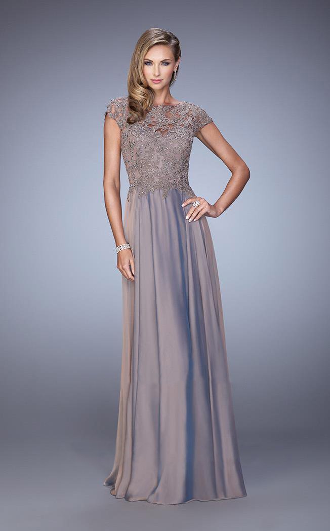 Image of La Femme - 21627 Illusion Lace Chiffon Gown