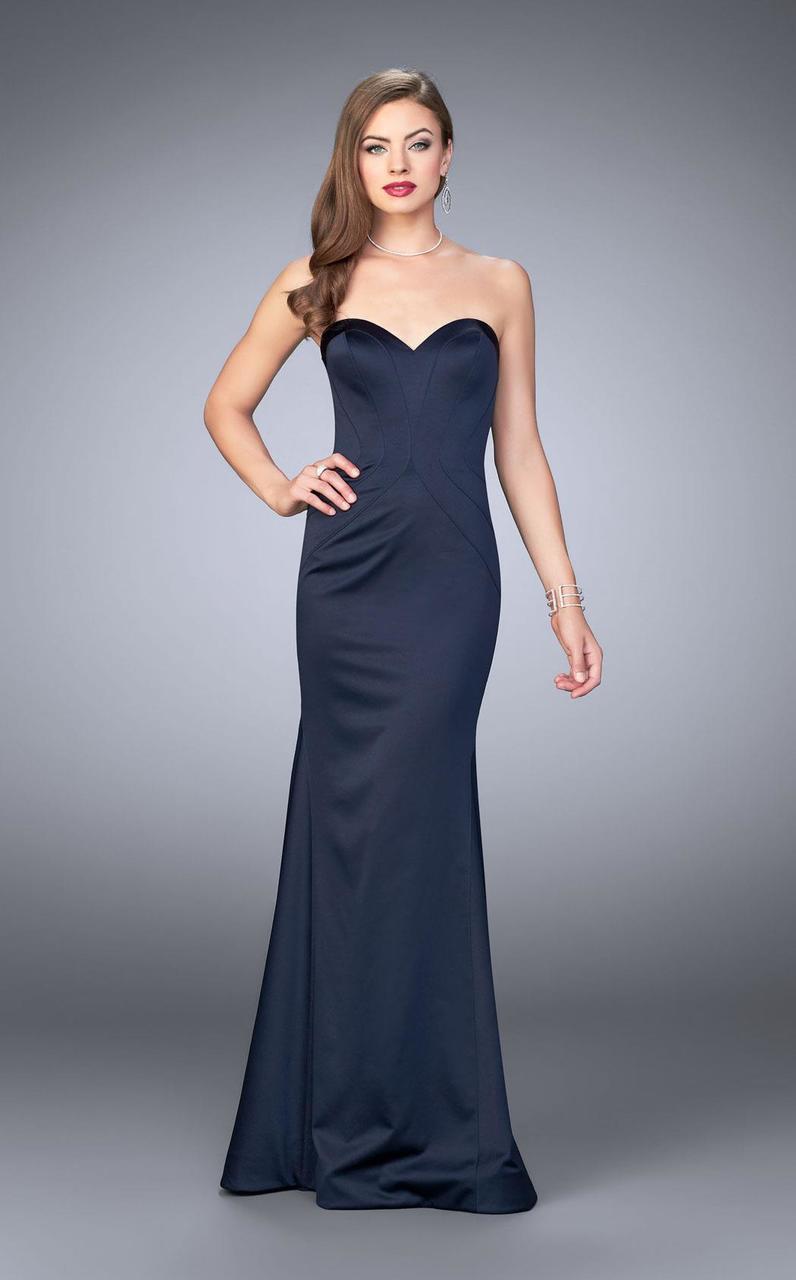 Image of La Femme - 23197 Tuck-Sculpted Satin Sweetheart Long Evening Gown