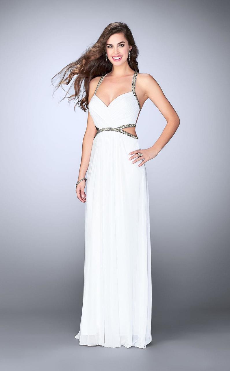 Image of La Femme - 23632 Bejeweled Tuck-Sculpted Sweetheart Long Evening Gown
