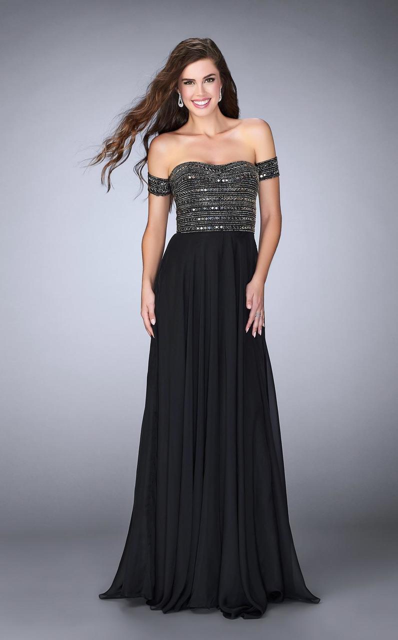 Image of La Femme - 23644 Opulent Off-Shoulder Beaded Long Evening Gown