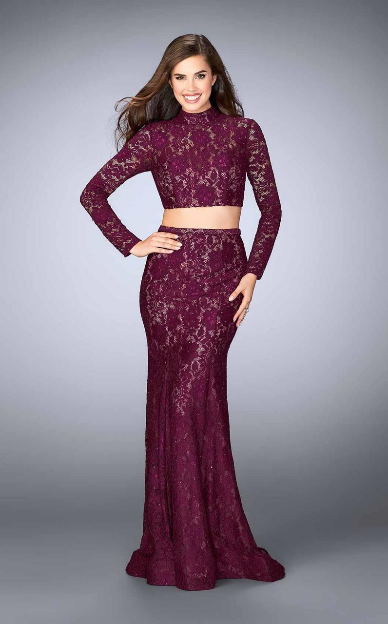 Image of La Femme - 24272 Lovely Long Sleeve High Neck Laced Two-piece Dress