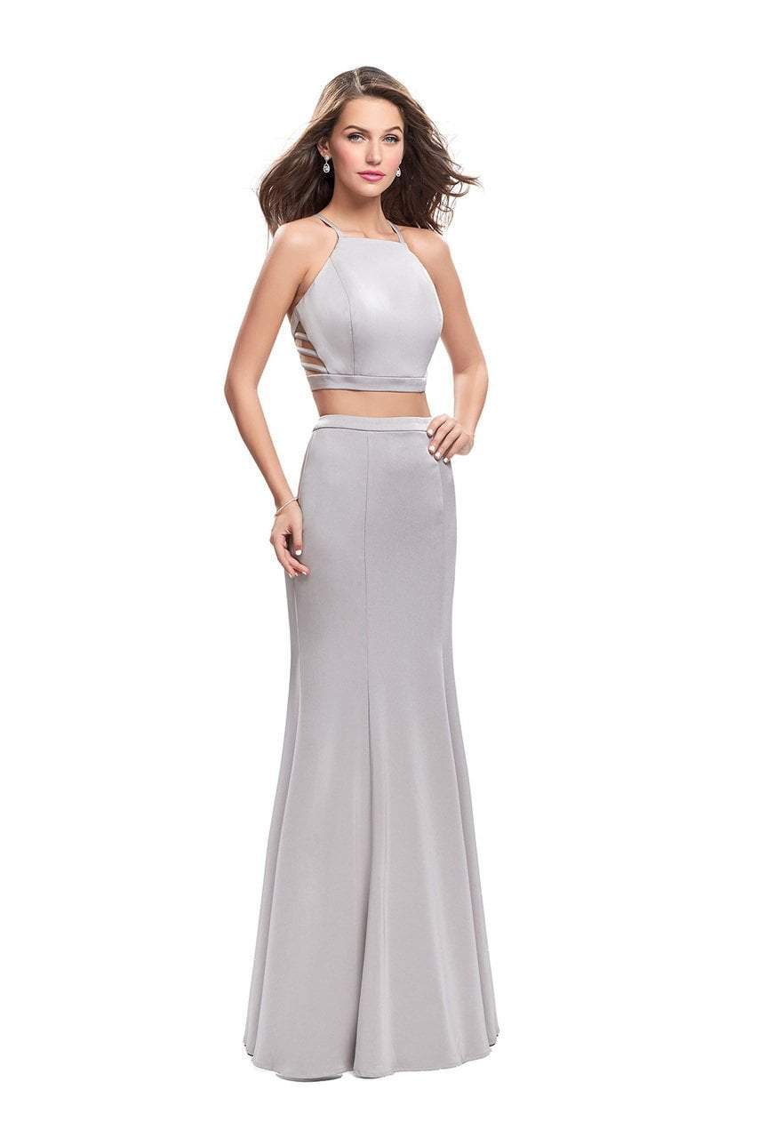 Image of La Femme - 25220 Two-Piece High Halter Strappy Jersey Gown