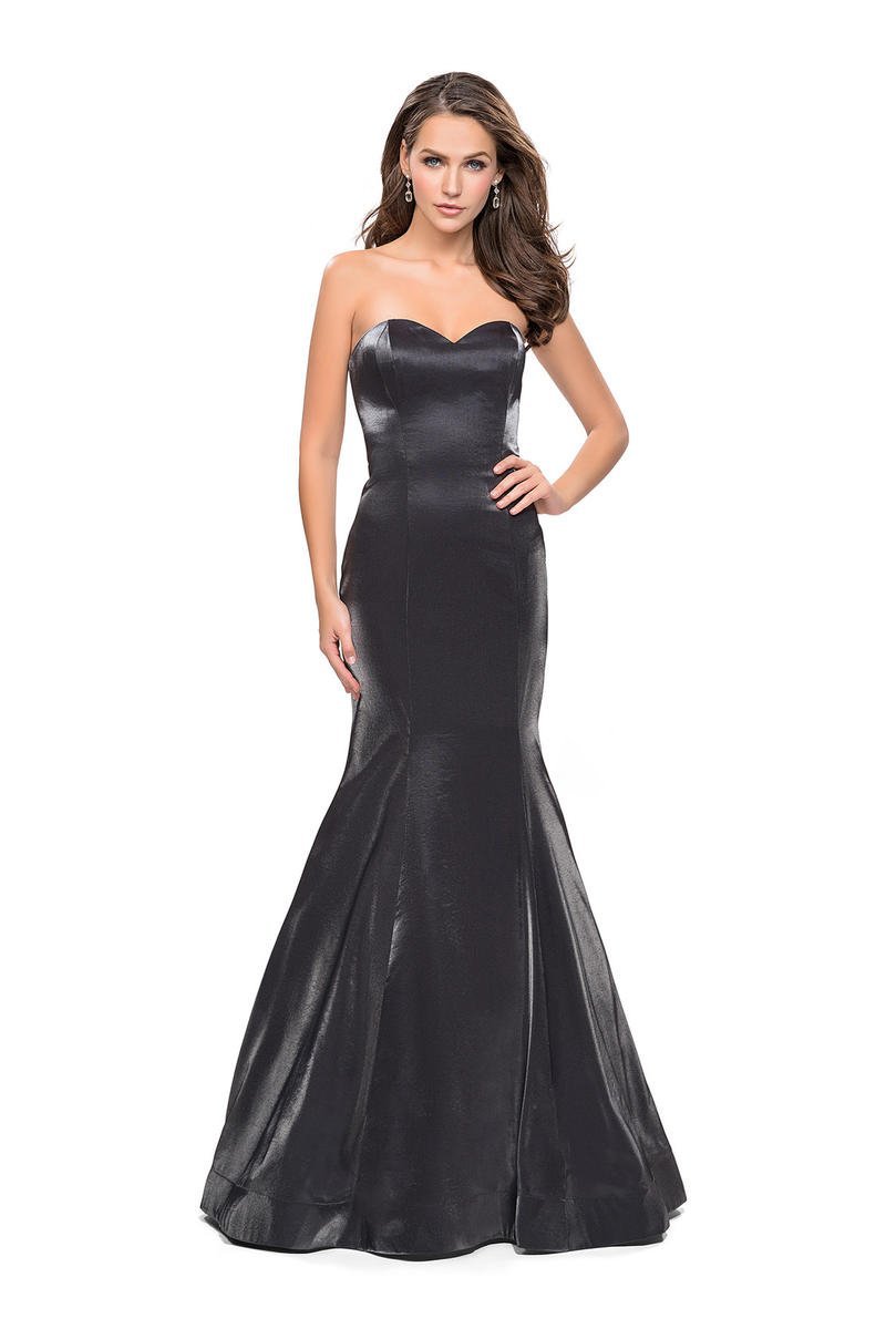 Image of La Femme - 25383 Lustrous Strapless Satin Trumpet Gown