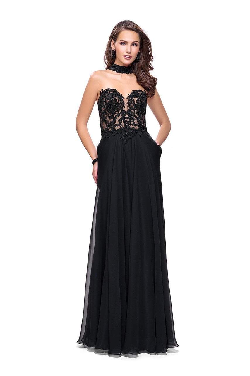 Image of La Femme - 25450 Choker Accented Plunging Lace Bodice Gown