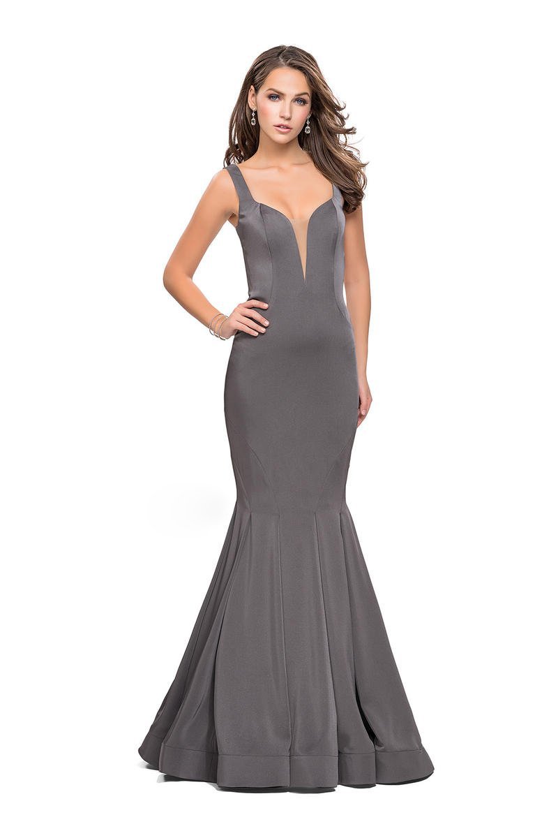 Image of La Femme - 25485 Strappy Fitted Plunging Mermaid Dress