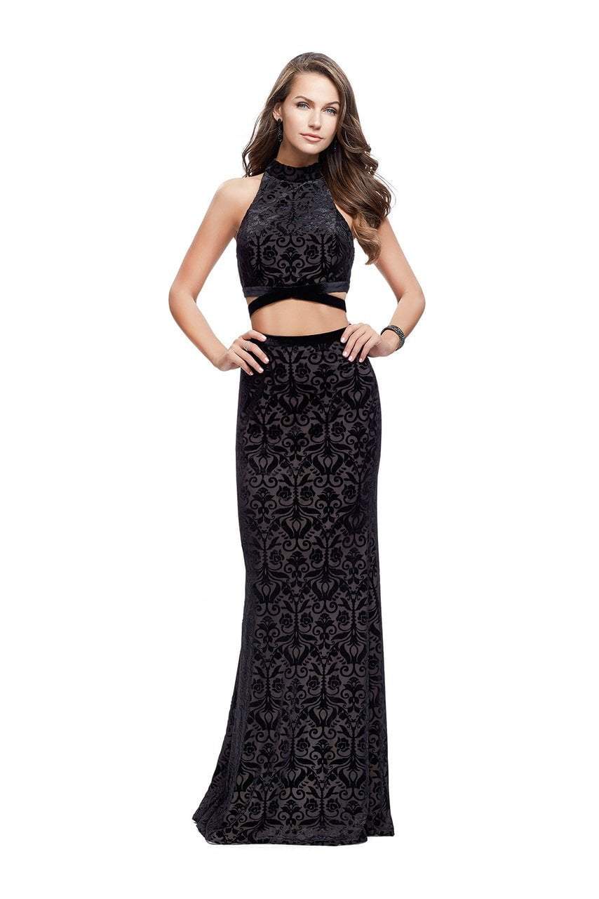 Image of La Femme - 25589 High Neck Two-Piece Velvet Sheath Gown