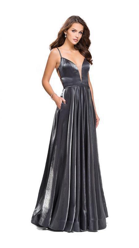 Image of La Femme - 25670 Sleeveless Plunging Sweetheart Satin Gown