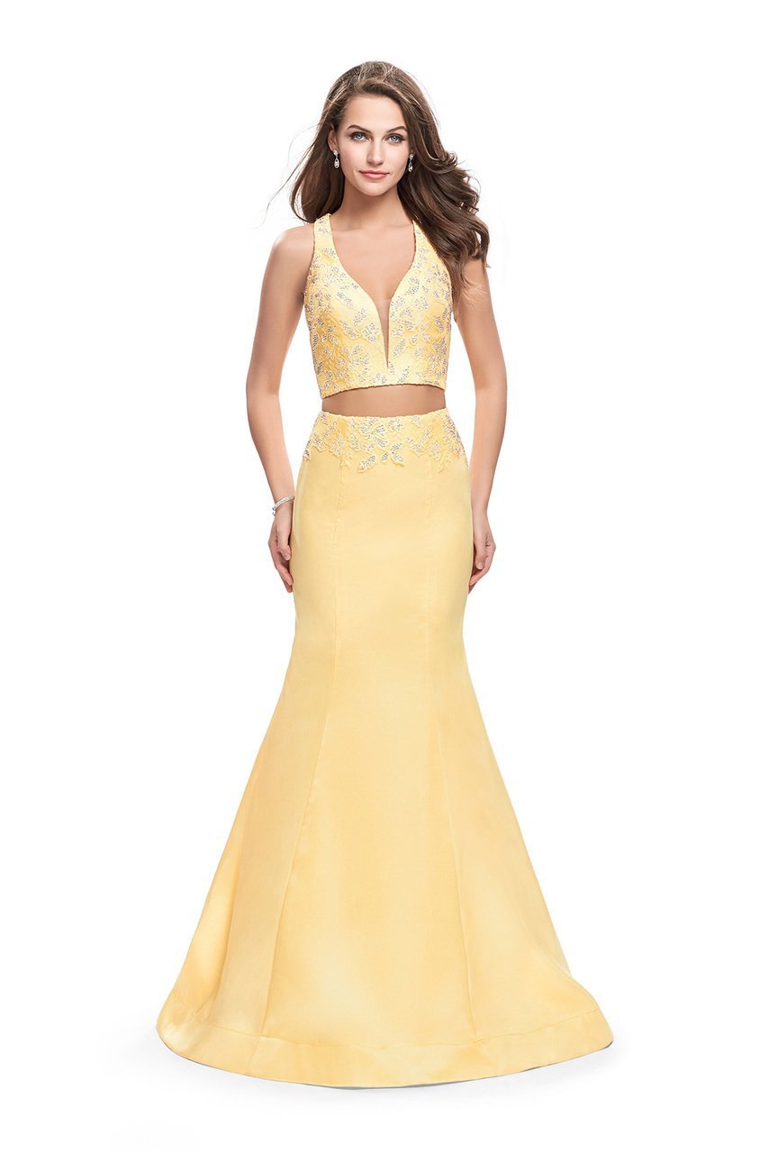 Image of La Femme - 26311 Sculpted Two-Piece Beaded Mikado Evening Gown