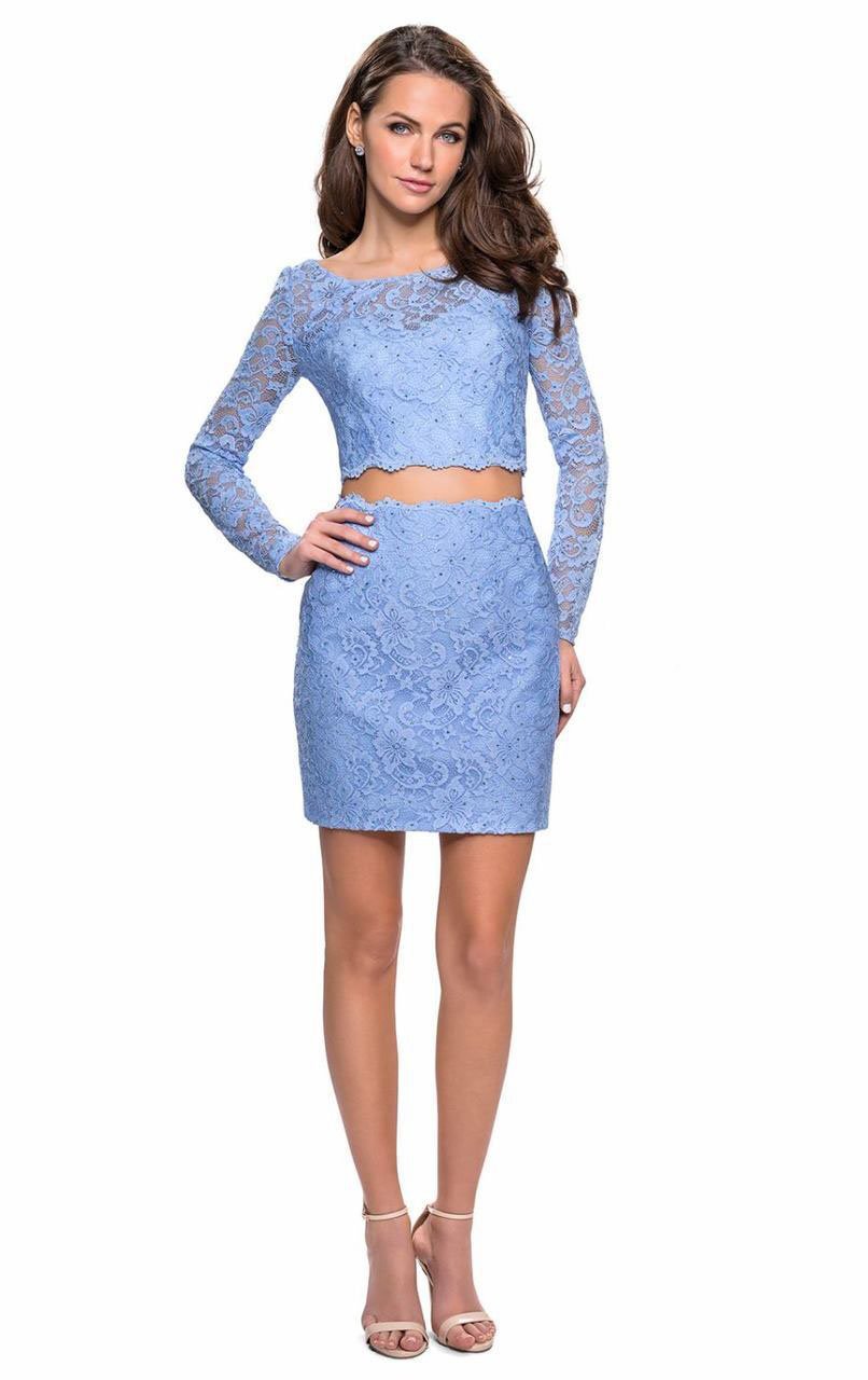 Image of La Femme - 26767 Two Piece Lace Long Sleeves Dress