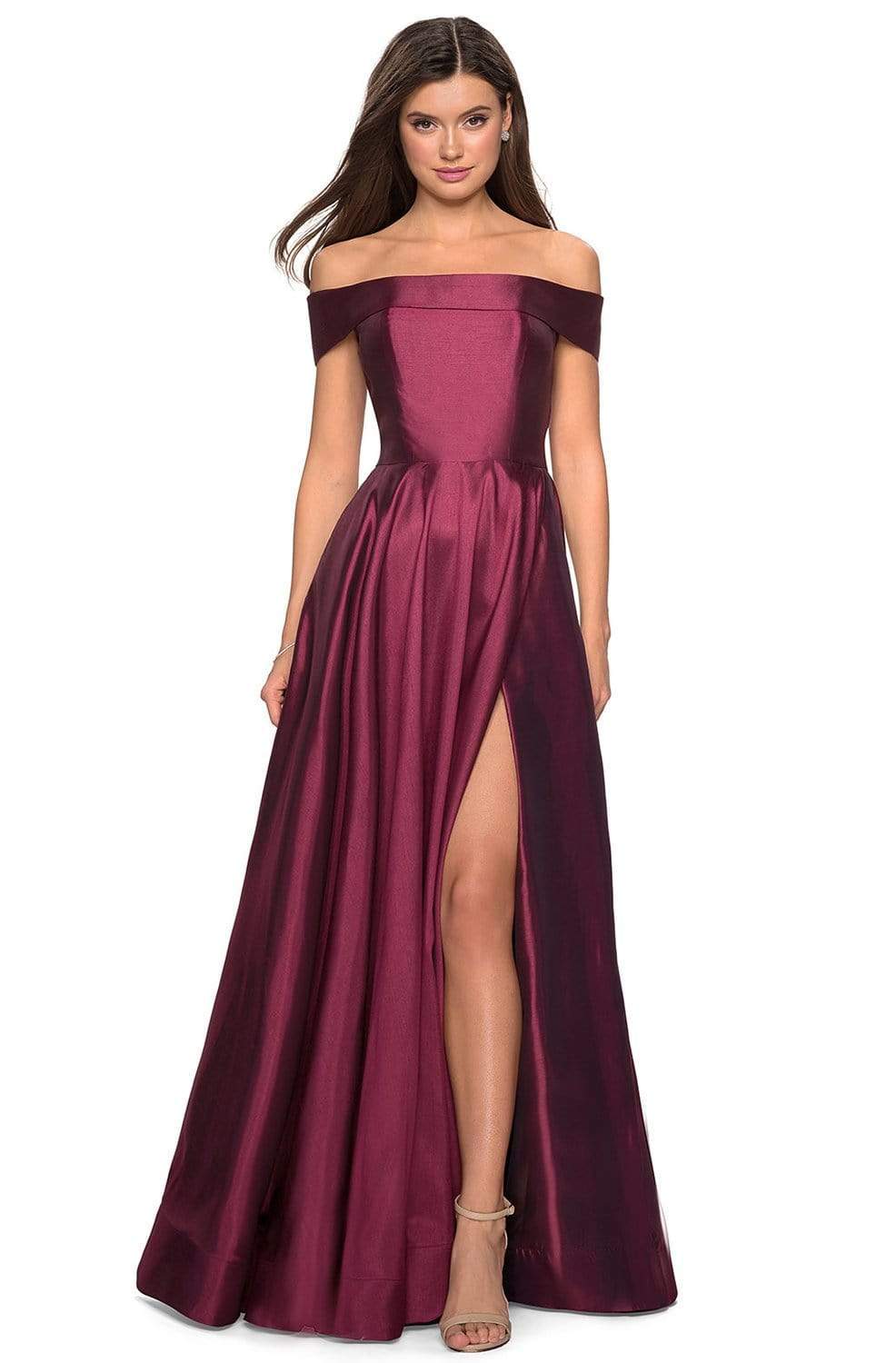 Image of La Femme - 27005 Off Shoulder High Slit Prom Dress