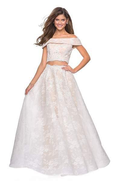 Image of La Femme - 27028 Two-Piece Off Shoulder Scalloped Lace Gown