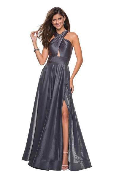 Image of La Femme - 27151 Crisscross Halter Cutout Long Gown