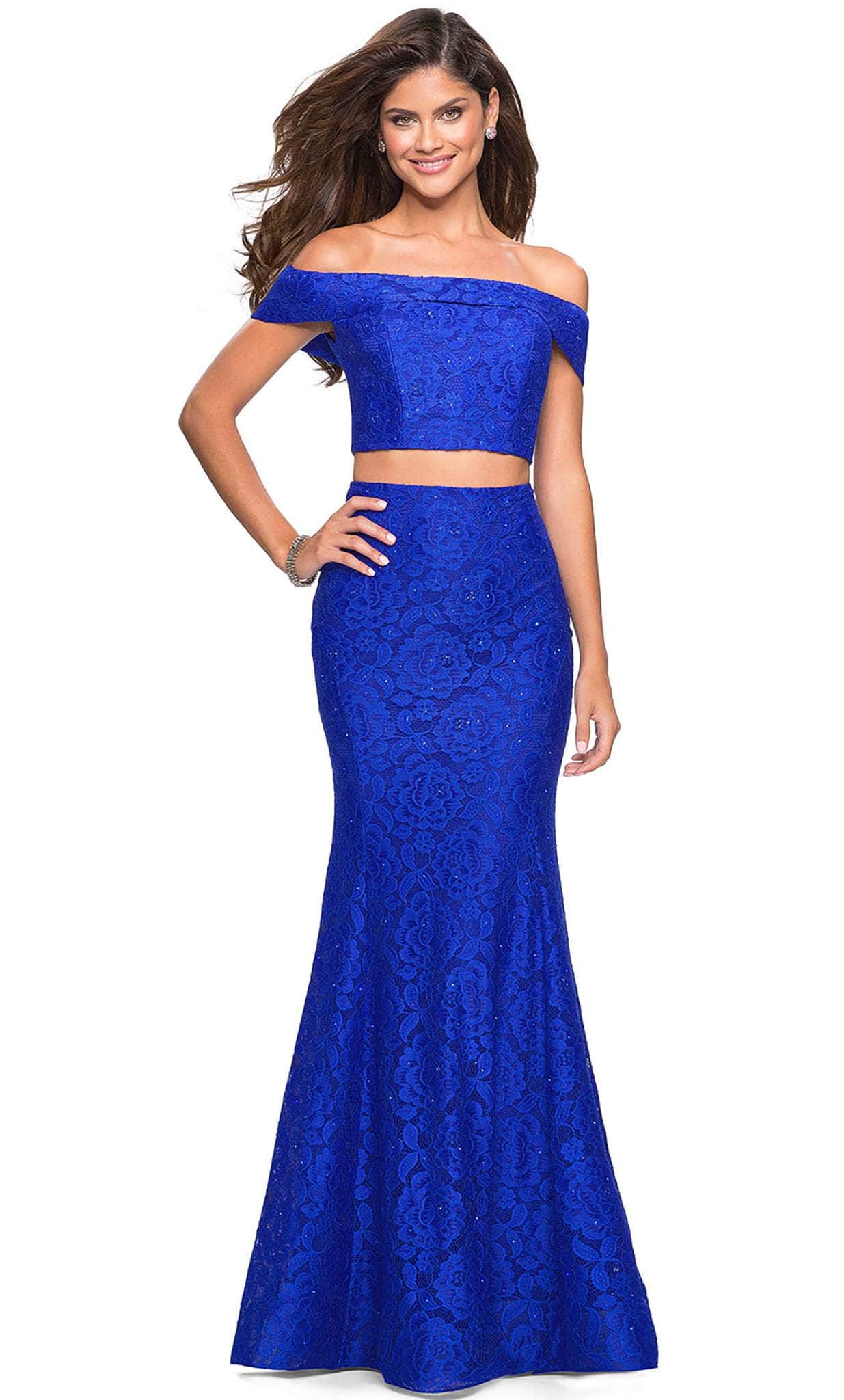 Image of La Femme - 27443 Two-Piece Allover Lace Off Shoulder Mermaid Gown