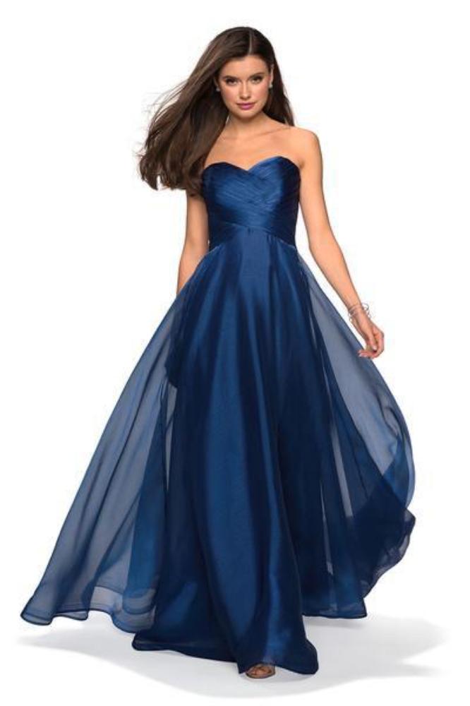 Image of La Femme - 27515 Strapless Sweetheart Metallic Chiffon Prom Dress