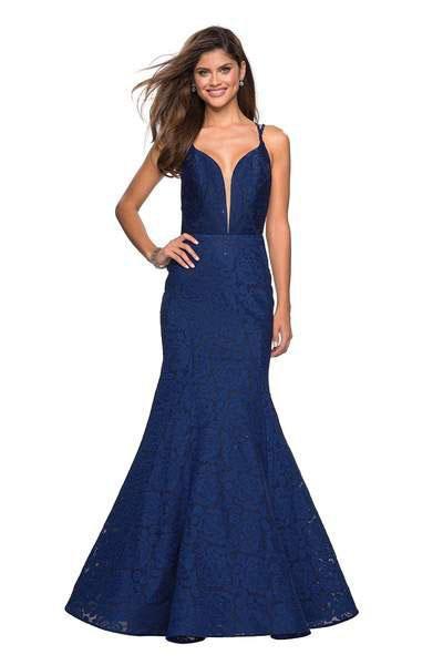 Image of La Femme - 27560 Plunging Sweetheart Strappy Mermaid Dress