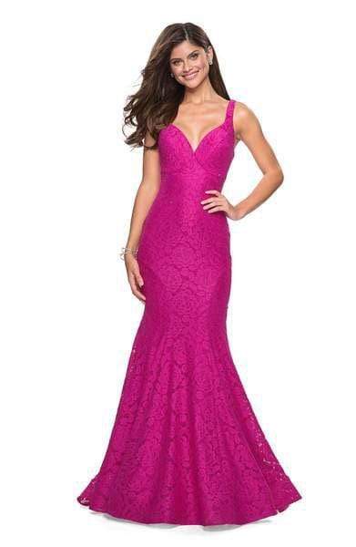 Image of La Femme - 27623 Strappy Low Back Lace Mermaid Gown