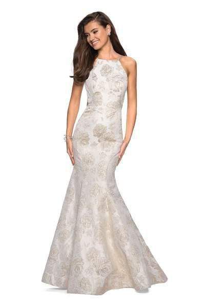 Image of La Femme - 27796 Halter Jacquard Mermaid Dress