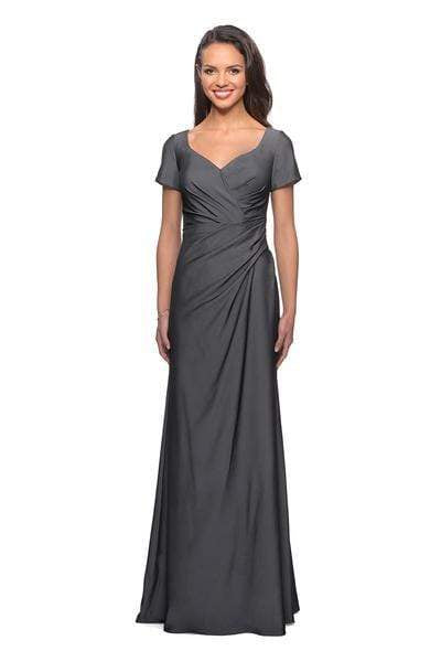 Image of La Femme - 27855 Pleat-Ornate Short Sleeve A-Line Dress