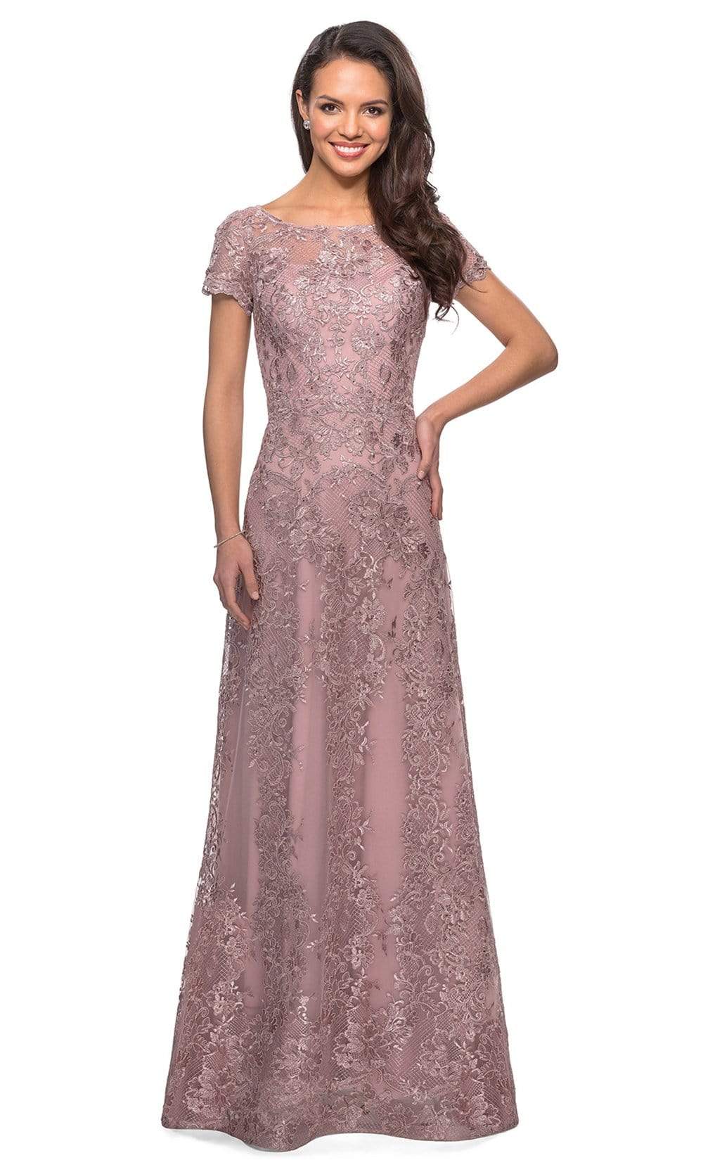 Image of La Femme - 27935 Illusion Neckline Beaded Lace Ornate A-Line Gown