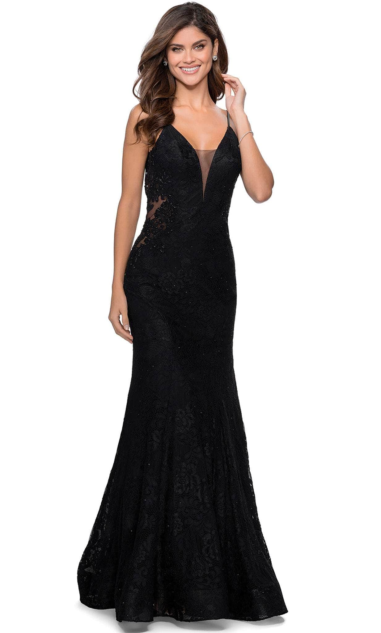 Image of La Femme - 28355 Plunging V-Neck Trumpet Gown