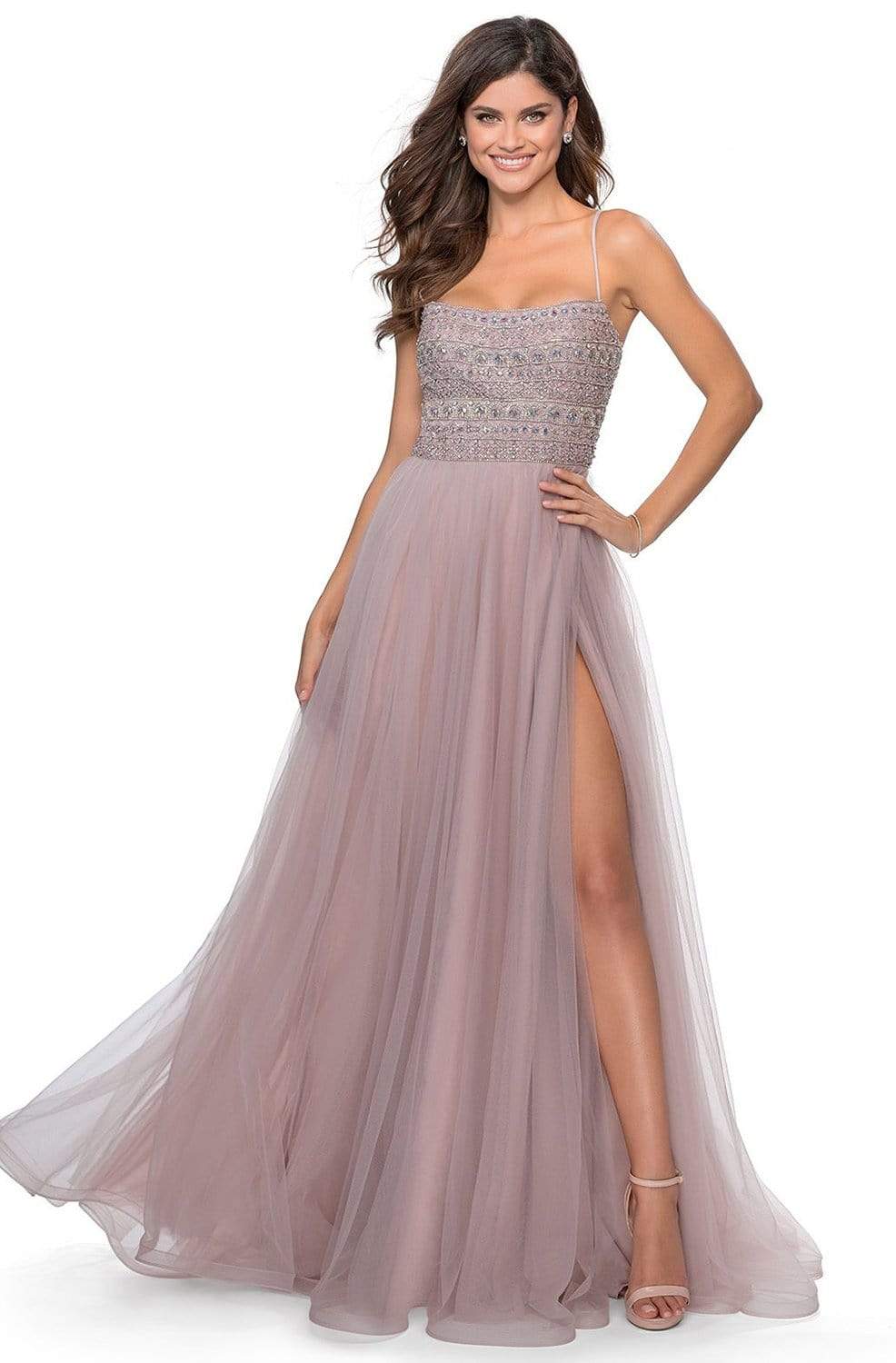 Image of La Femme - 28535 Strappy Beaded A-Line Evening Dress
