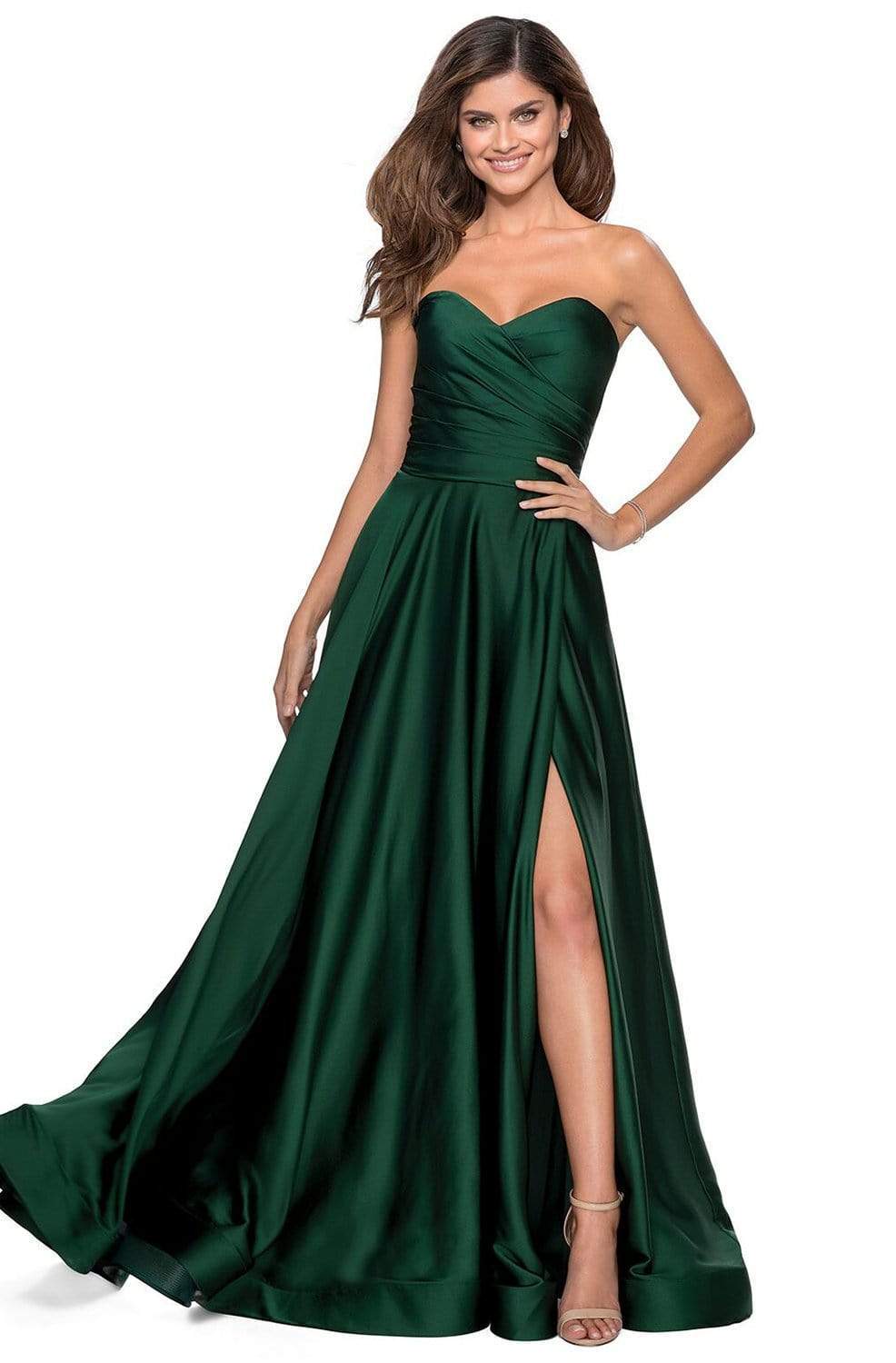 Image of La Femme - 28608 Strapless Sweetheart Wrap Bodice Simple Prom A-line Gown