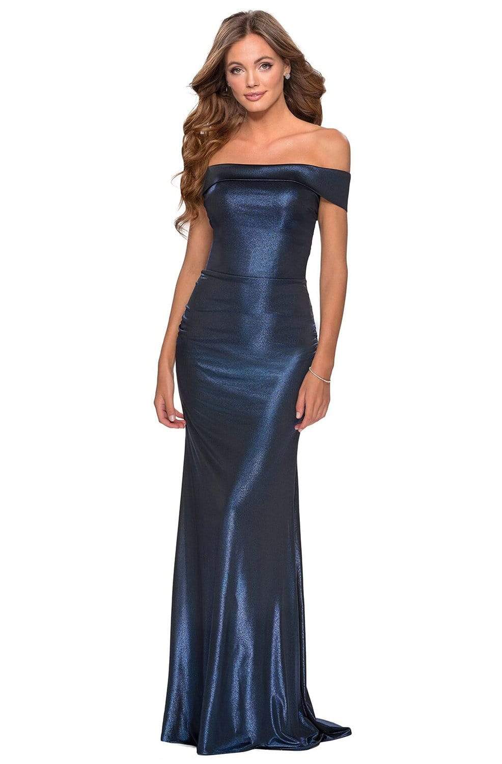 Image of La Femme - 28740 Off-Shoulder Metallic Sheath Dress