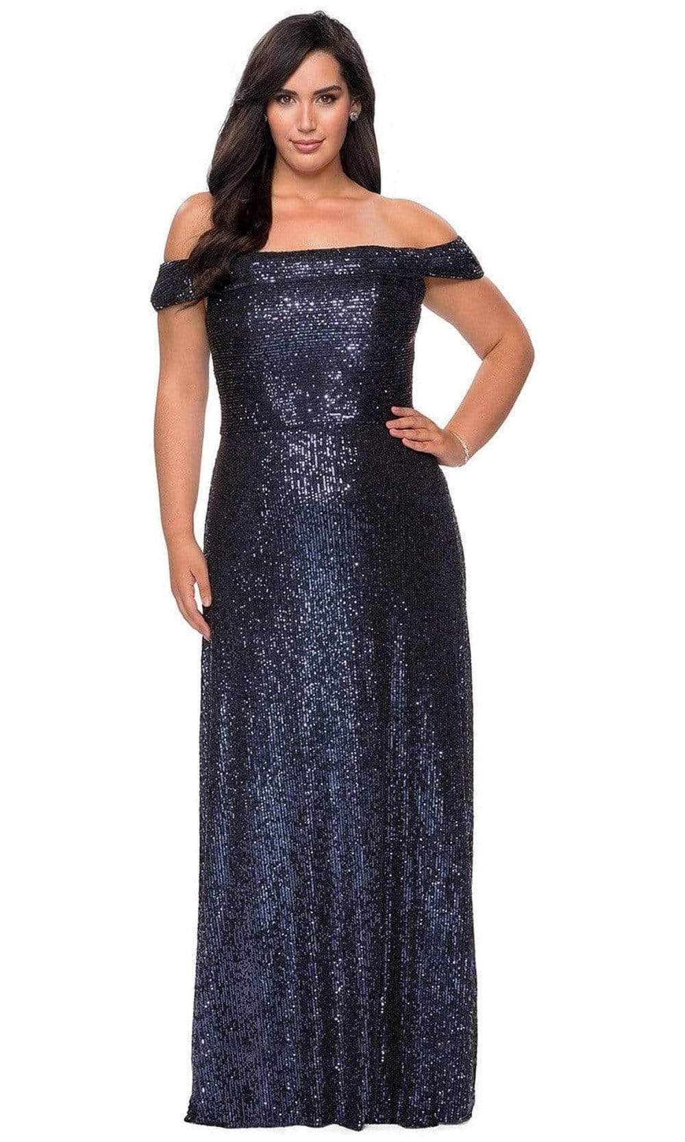 Image of La Femme - 28988 Sequined Off-Shoulder A-Line Plus Size Prom Dress
