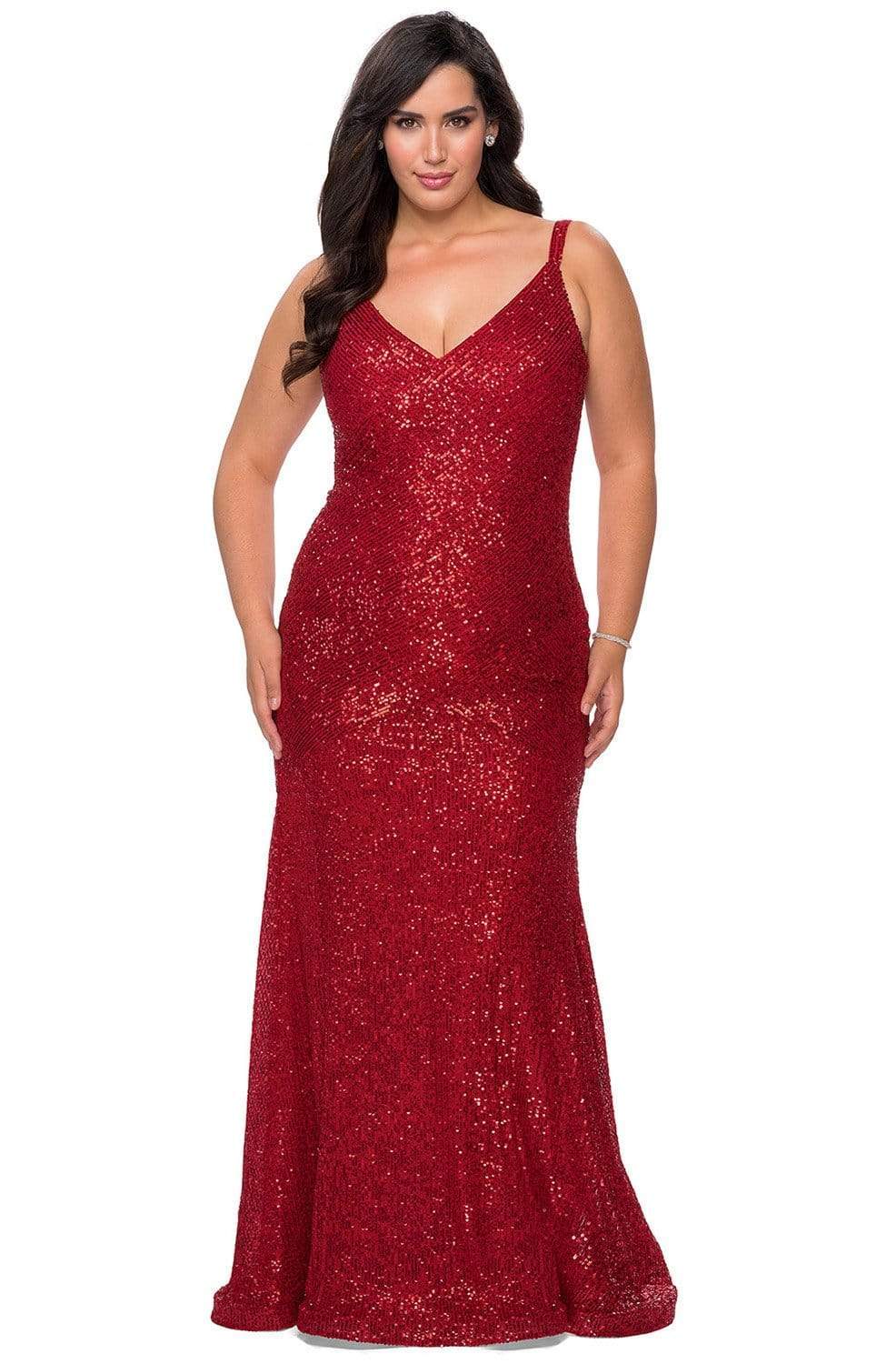 Image of La Femme - 29006 Sequined V-neck Junior Prom Dress