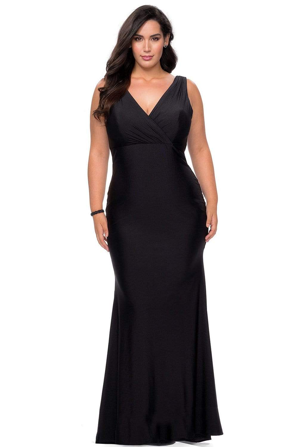 Image of La Femme - 29016 Sleeveless V-Neck Long Modest Prom Jersey Gown