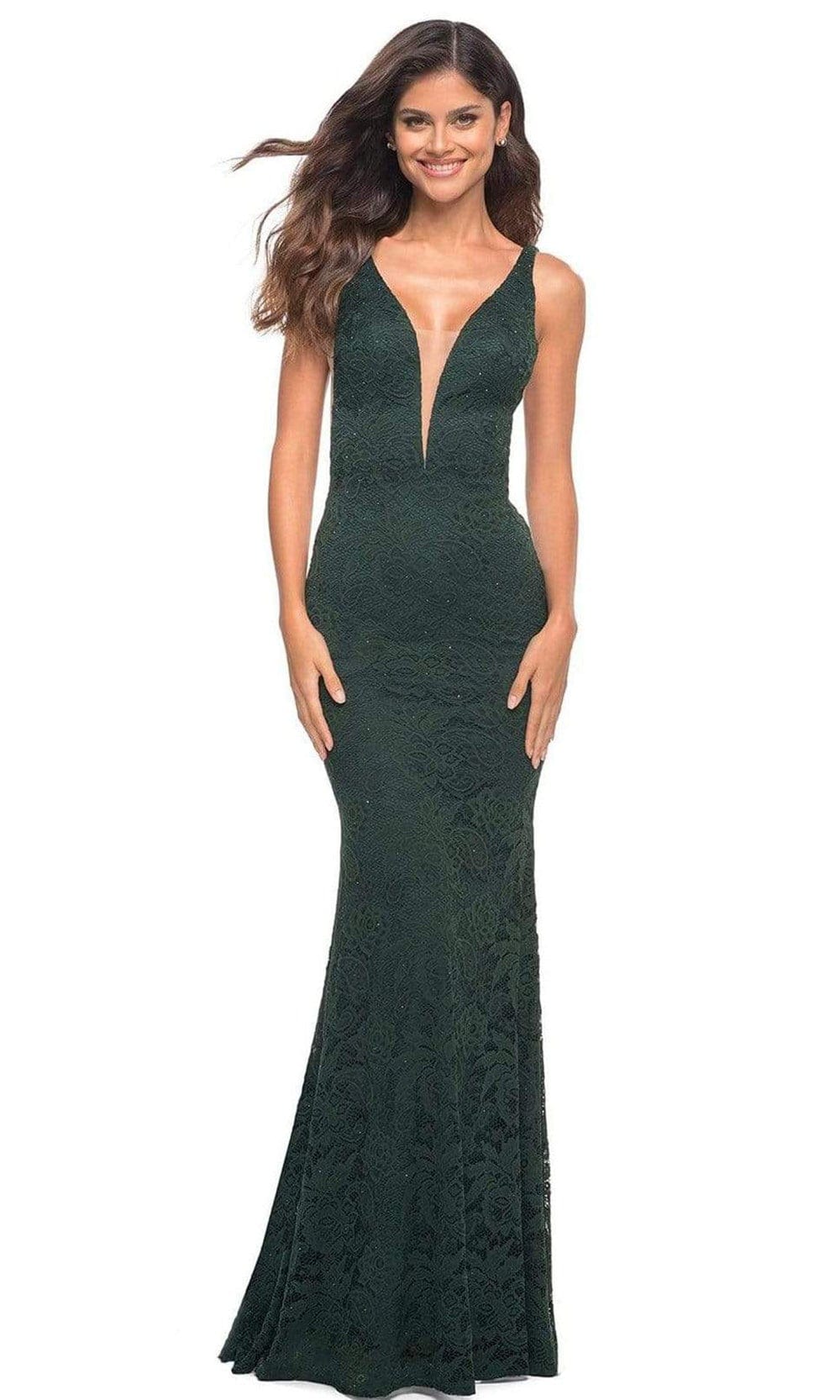 Image of La Femme - 29732 Plunging Beaded Lace Gown
