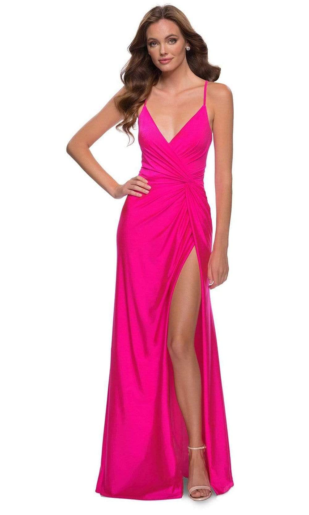 Image of La Femme - 29870 Hot Pink Taffeta Junior Prom Dress