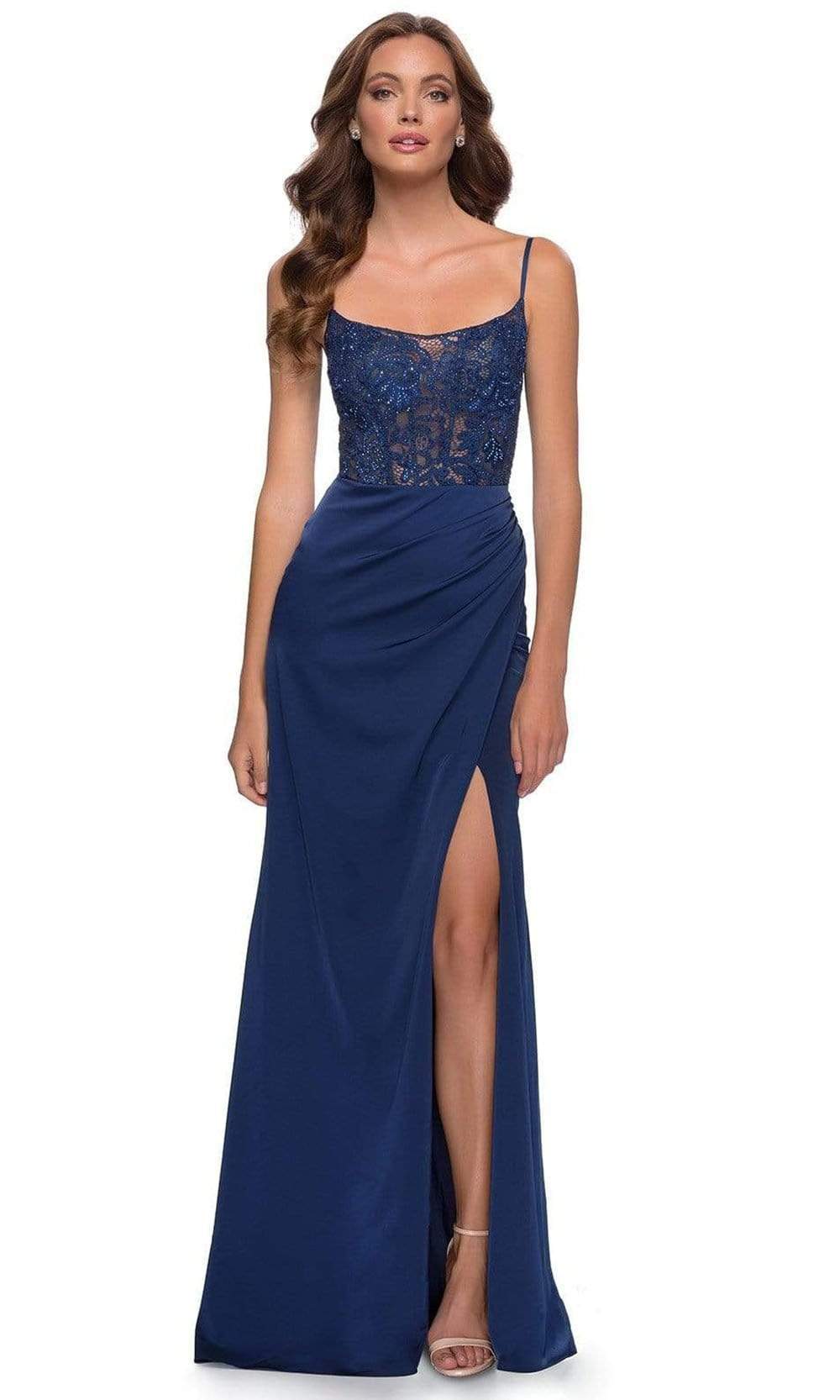 Image of La Femme - 29888 Scoop Laced A-Line Simple Prom Evening Gown