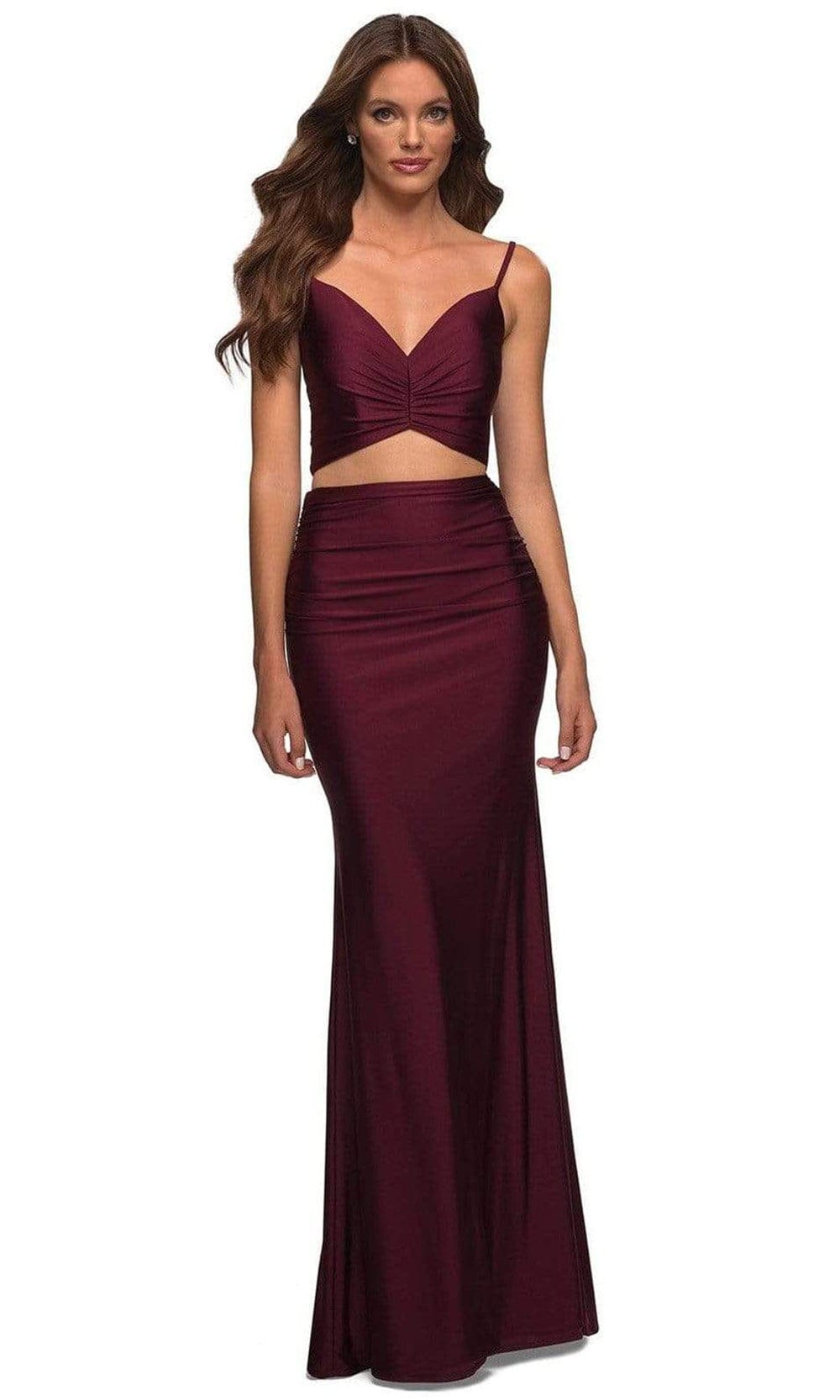 Image of La Femme - 29904 Two Piece Simple V Neck Dress