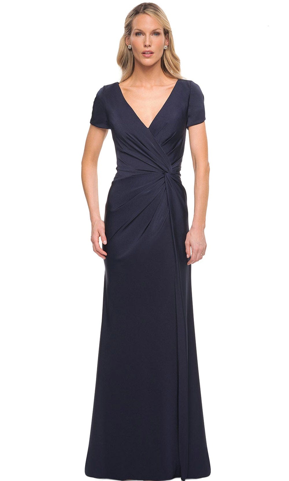 Image of La Femme 29926 - Short Sleeved Ruched A Line Dress