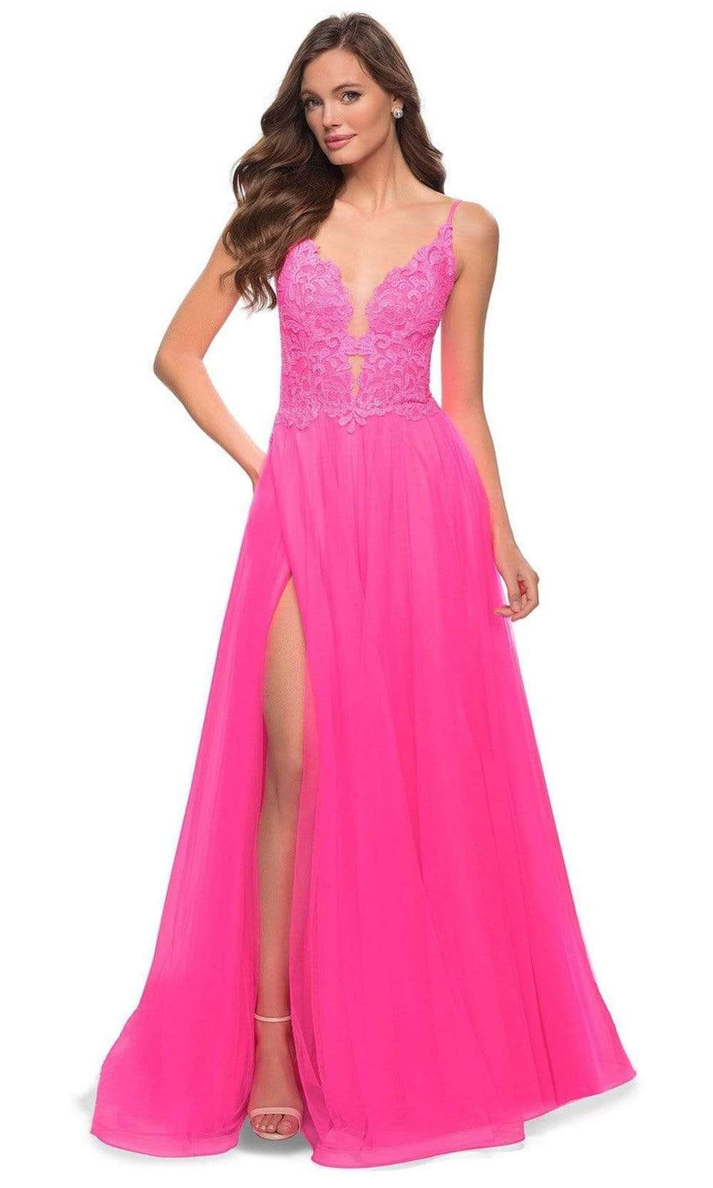 Image of La Femme - 29964 Plunging V Neck A-Line Gown