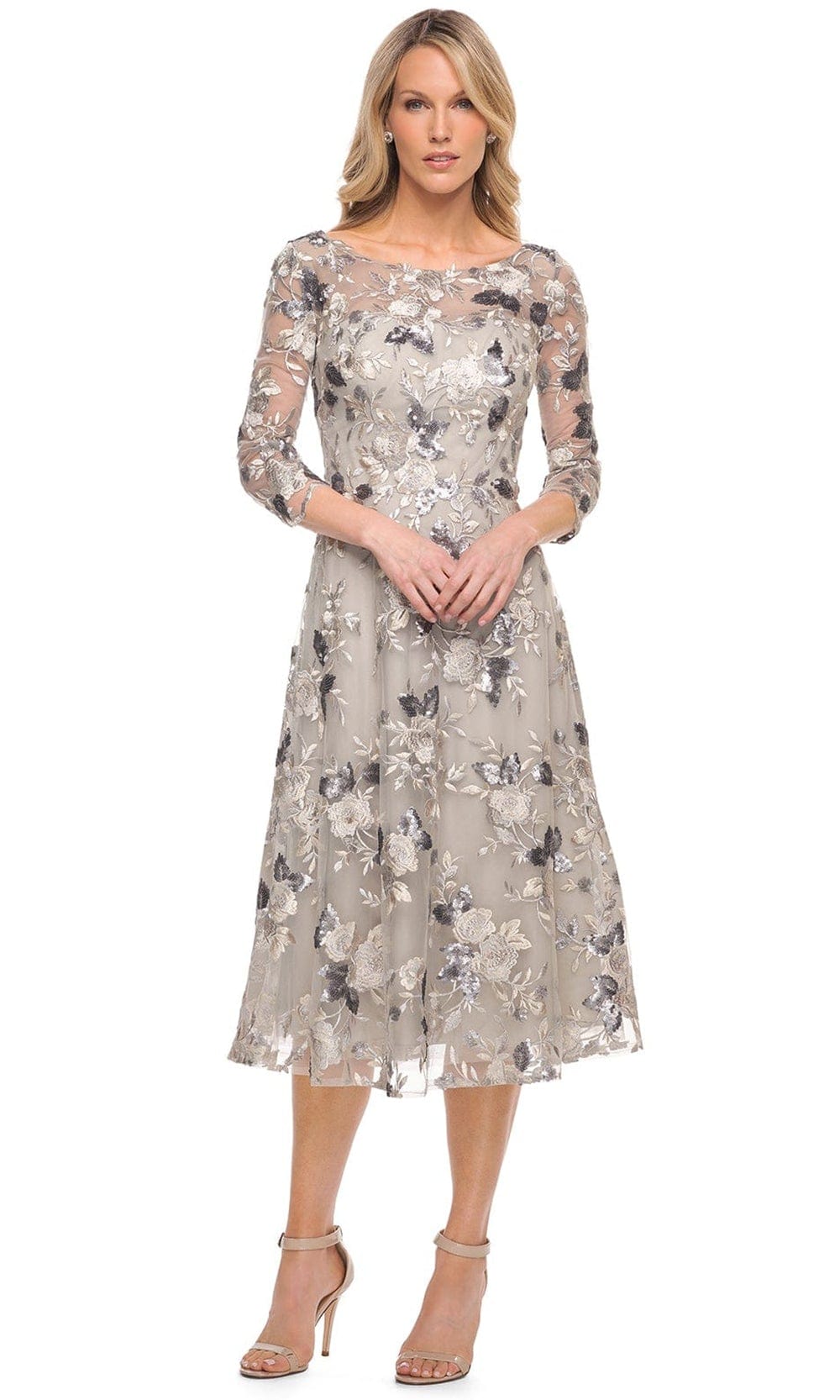 Image of La Femme 29988 - Embroidered Tea Length Dress