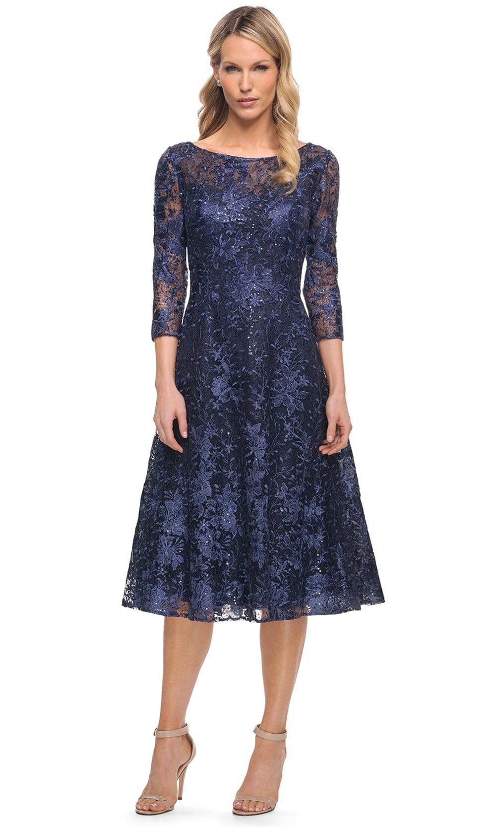 Image of La Femme 30005 - Embroidered Tea Length Dress